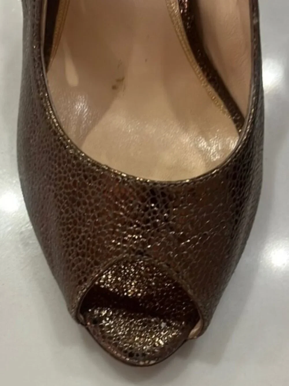 Elie Tahari Bronze Peep-Toe Heels with Stiletto 39.5 Fits 8.5